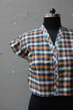 Extended Cap Sleeves Checks Saree Blouse Extended Cap Sleeves Checks Saree Blouse