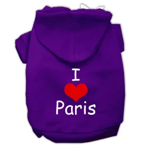 I Love Paris Screen Print Pet Hoodies Purple Size XS (8)